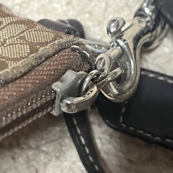 VTG Mini Coach Brown Signature Jacquard Fabric Zip Wristlet 6.25"x4" - Picture 7 of 14